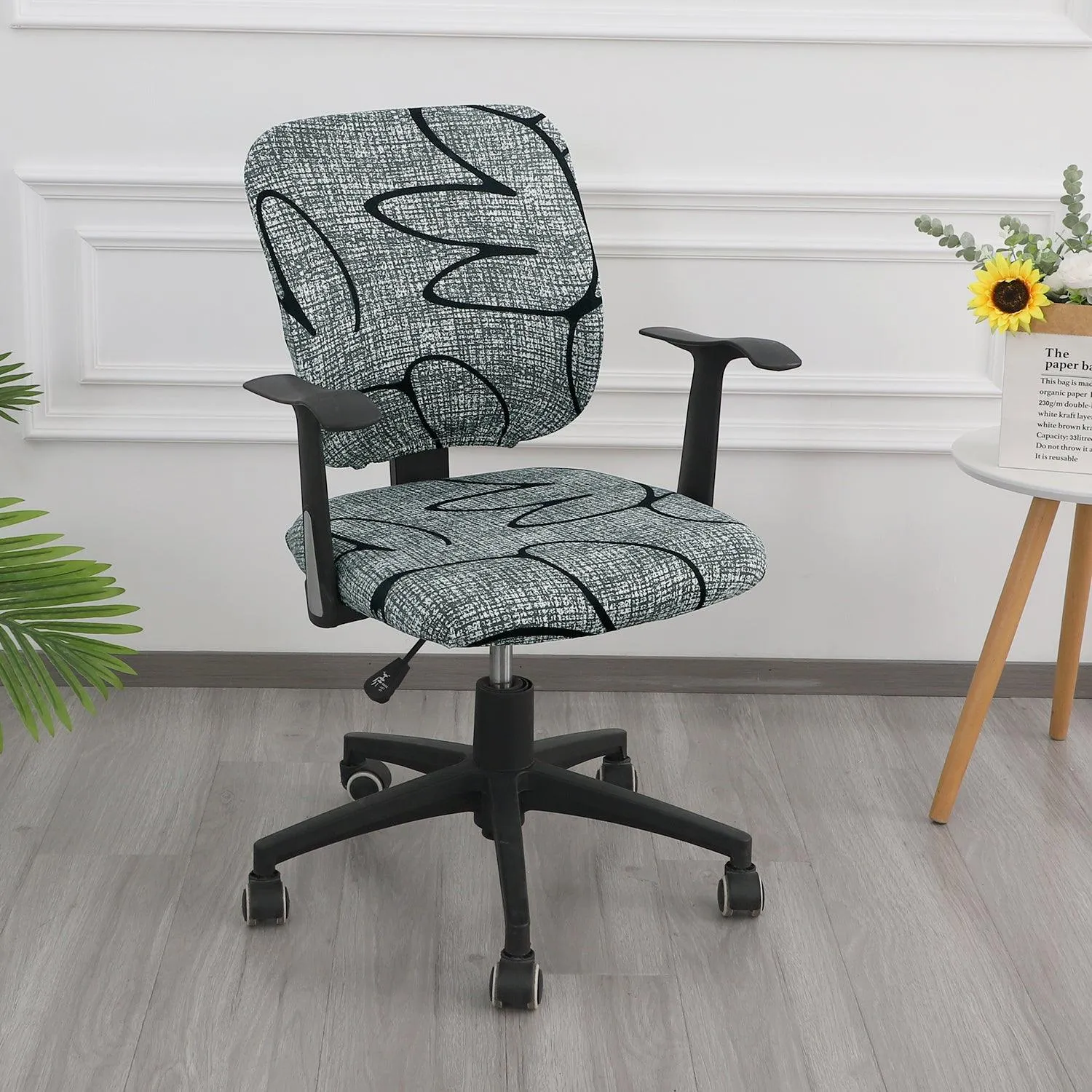 HOKIPO 140gsm Stretchable Office Chair Cover, Intense Grey Abstract Floral