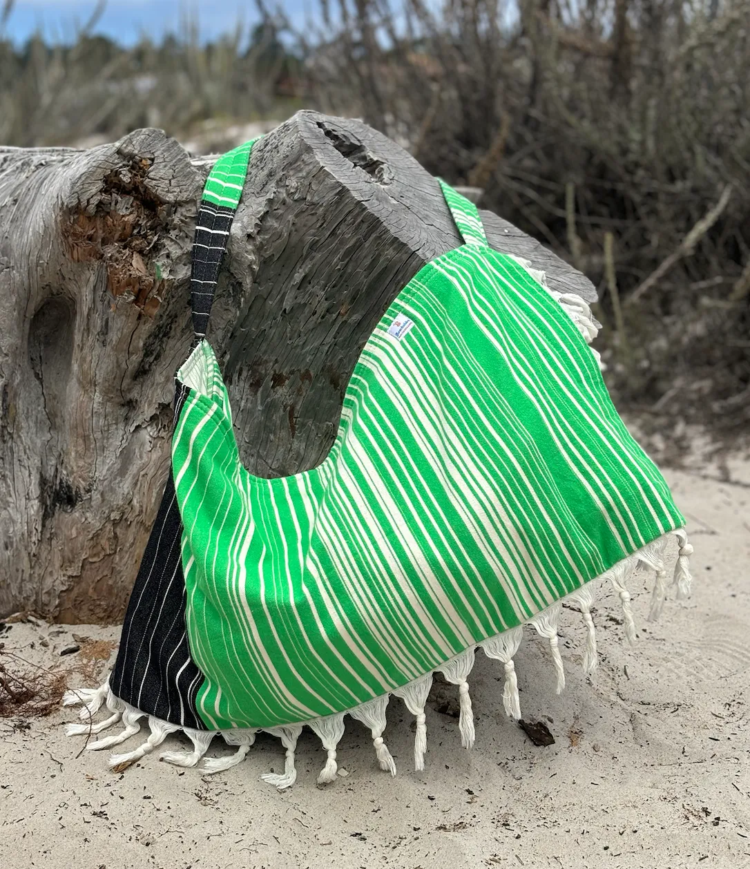 Kiawah Green & Black Striped Bag