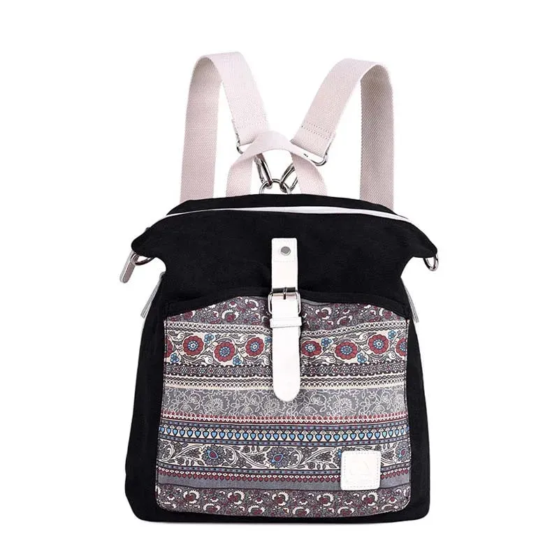 KIylethomasw Ethnic Style Flower Embroidery Girl School Backpack Purse Women Ladies Fashion Casual Lightweight Shoulder Bag Travel Daypack