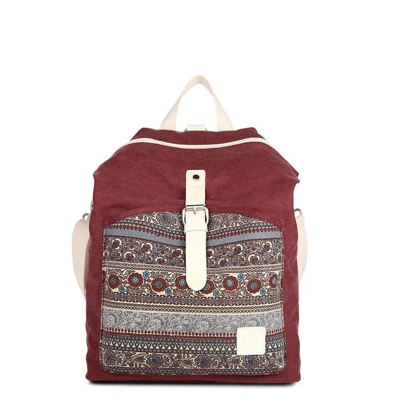 KIylethomasw Ethnic Style Flower Embroidery Girl School Backpack Purse Women Ladies Fashion Casual Lightweight Shoulder Bag Travel Daypack