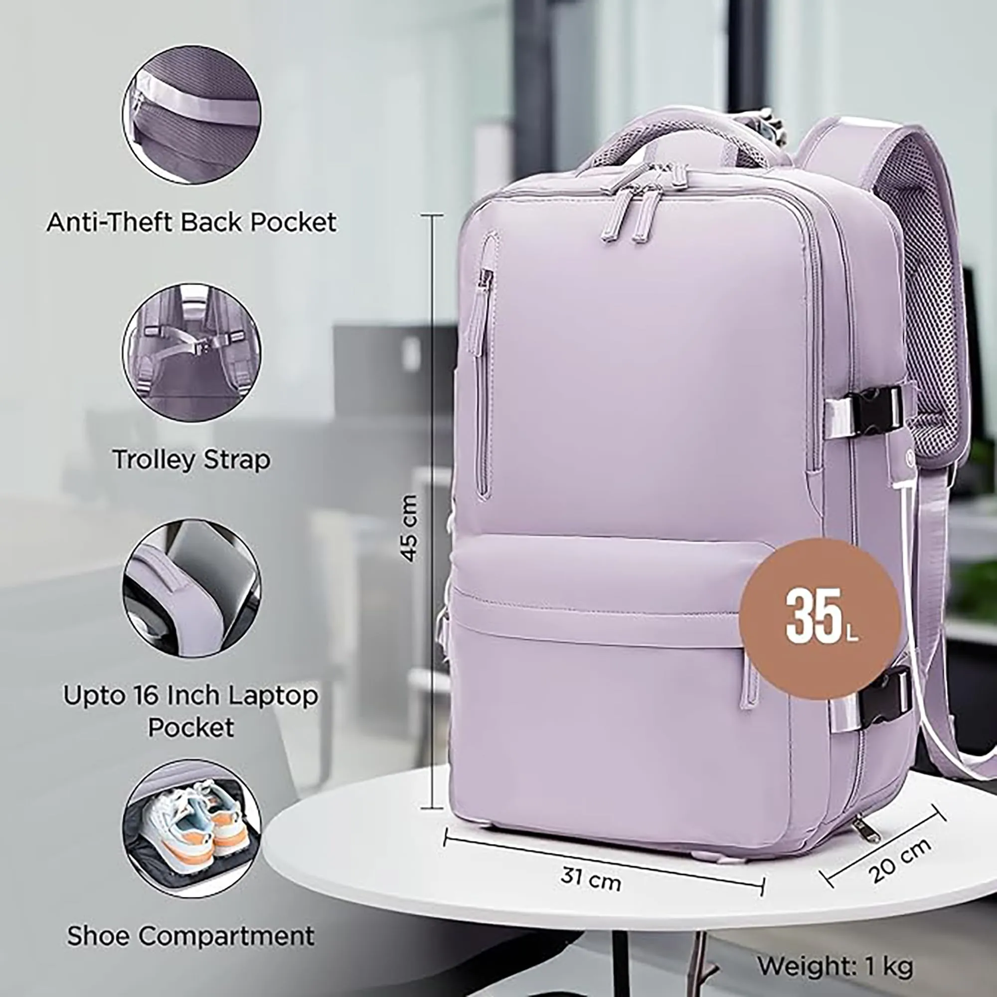 Kuber Industries Pack of 3 Waterproof Laptop Bag | 35L Stylish Office/College Bag for Men & Women |Unisex Travel Friendly Professional Backpack - Purple