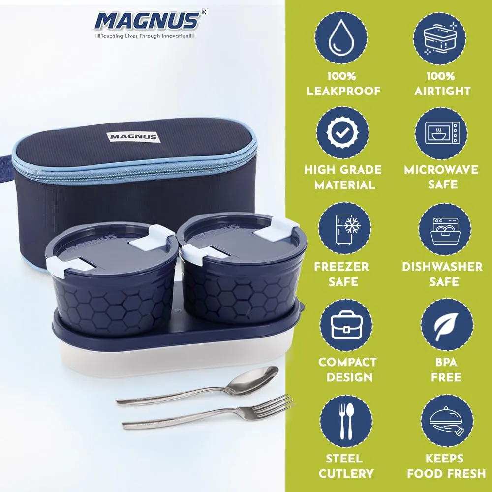 Magnus Microwave Olive 3 - Stainless Steel Lunch Box for Kids and Adults with 2 Steamlock Containers | Ideal Lunch Boxes for Office Men | Includes Roti Box, Steel Fork, and Spoon