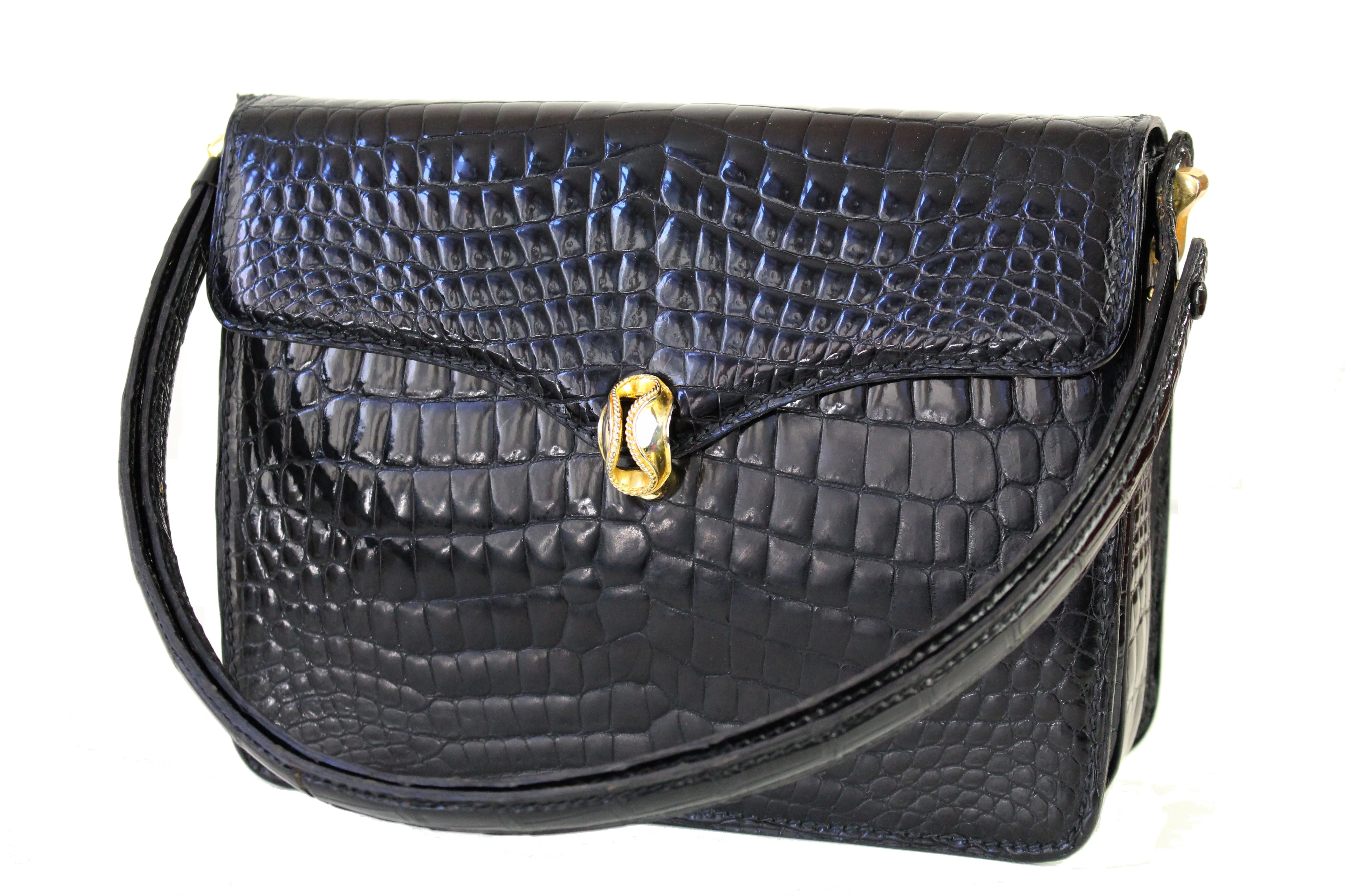 MORABITO black baby crocodile skin handbag