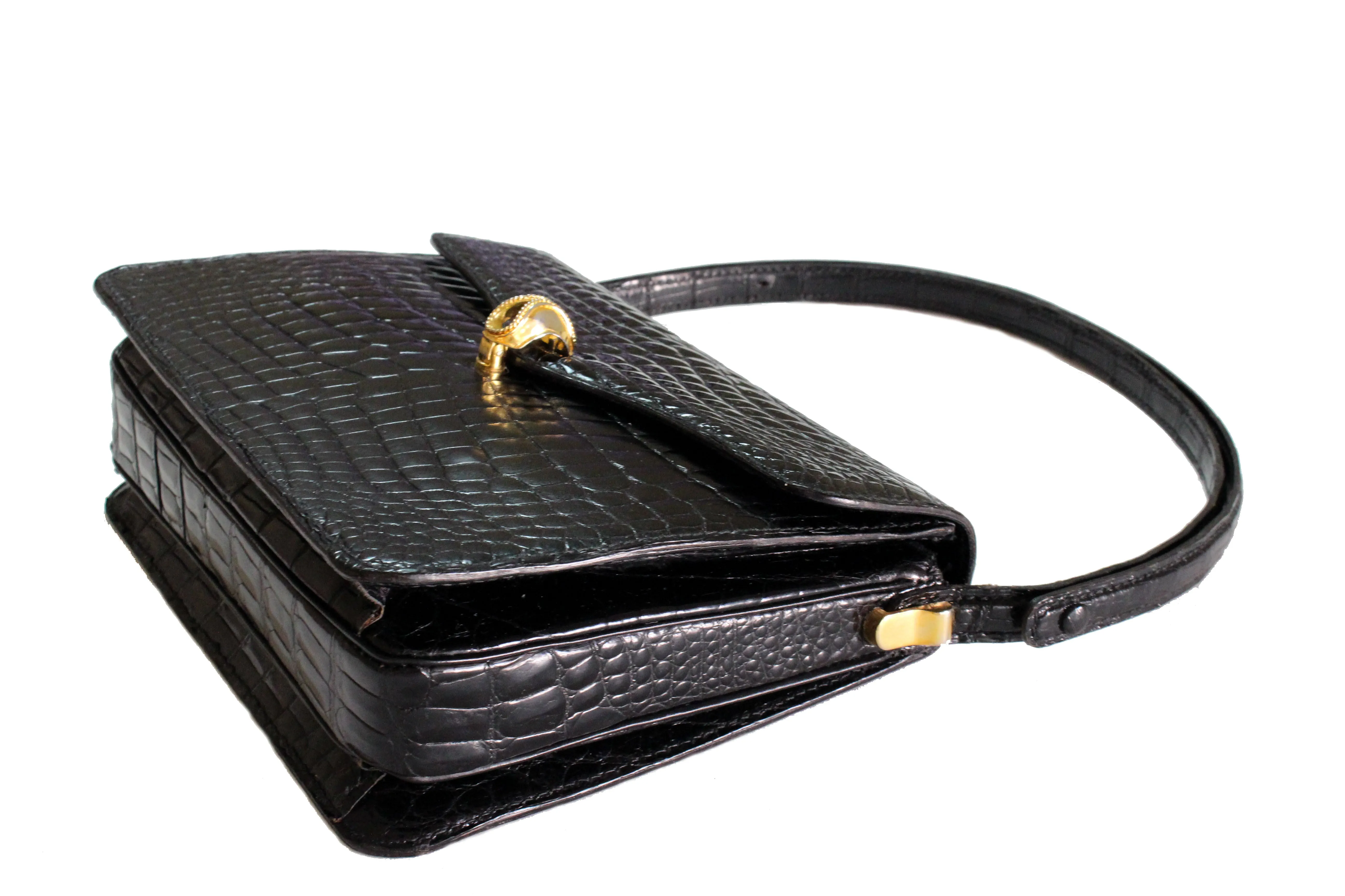 MORABITO black baby crocodile skin handbag