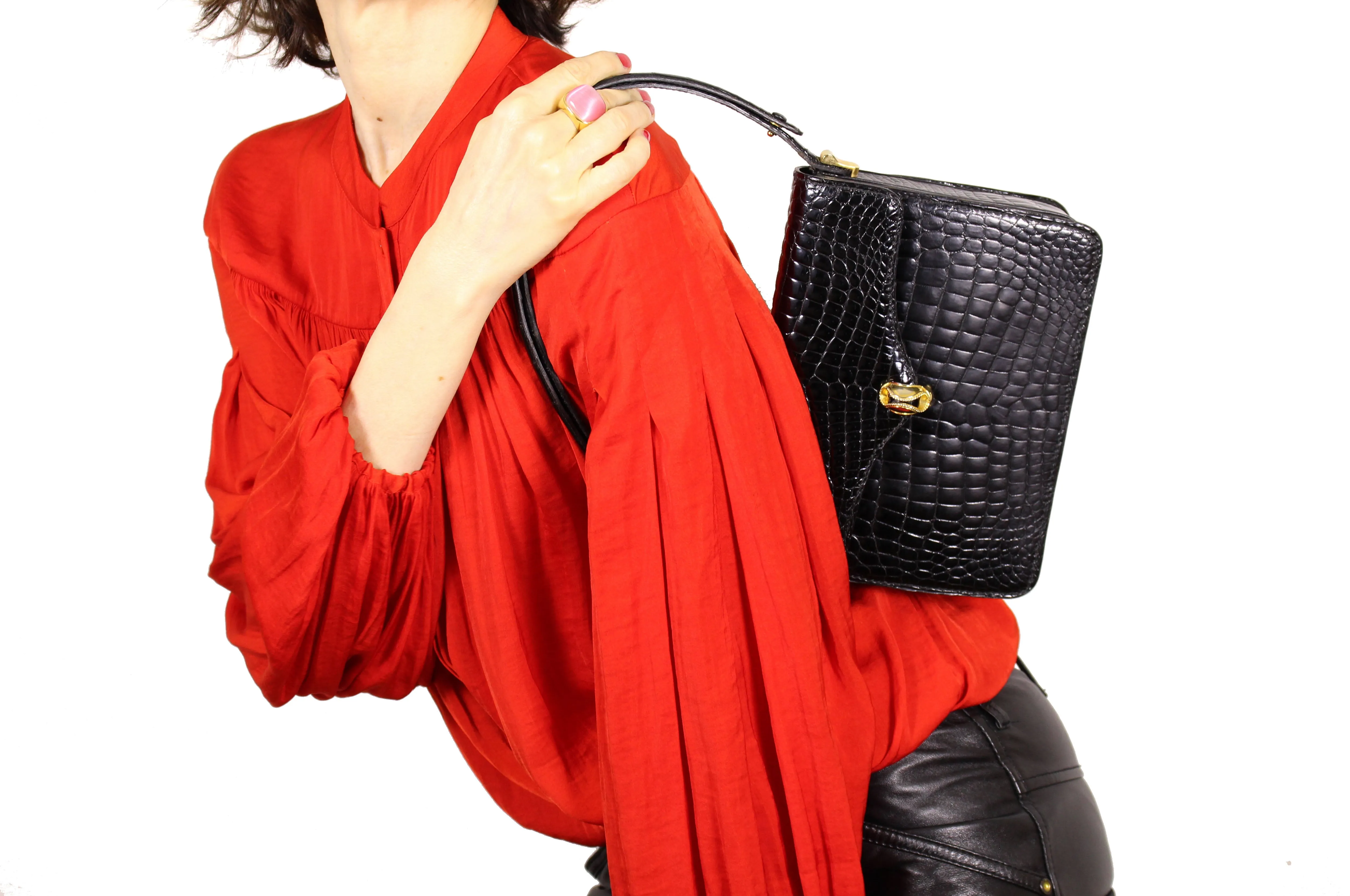 MORABITO black baby crocodile skin handbag