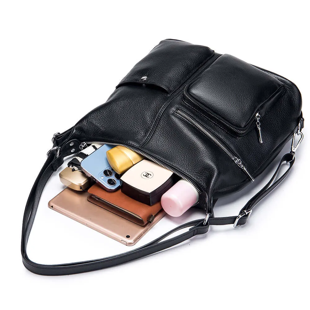 Multi-Way Women's Leather Backpack - Black Shoulder & Crossbody Bag NZ