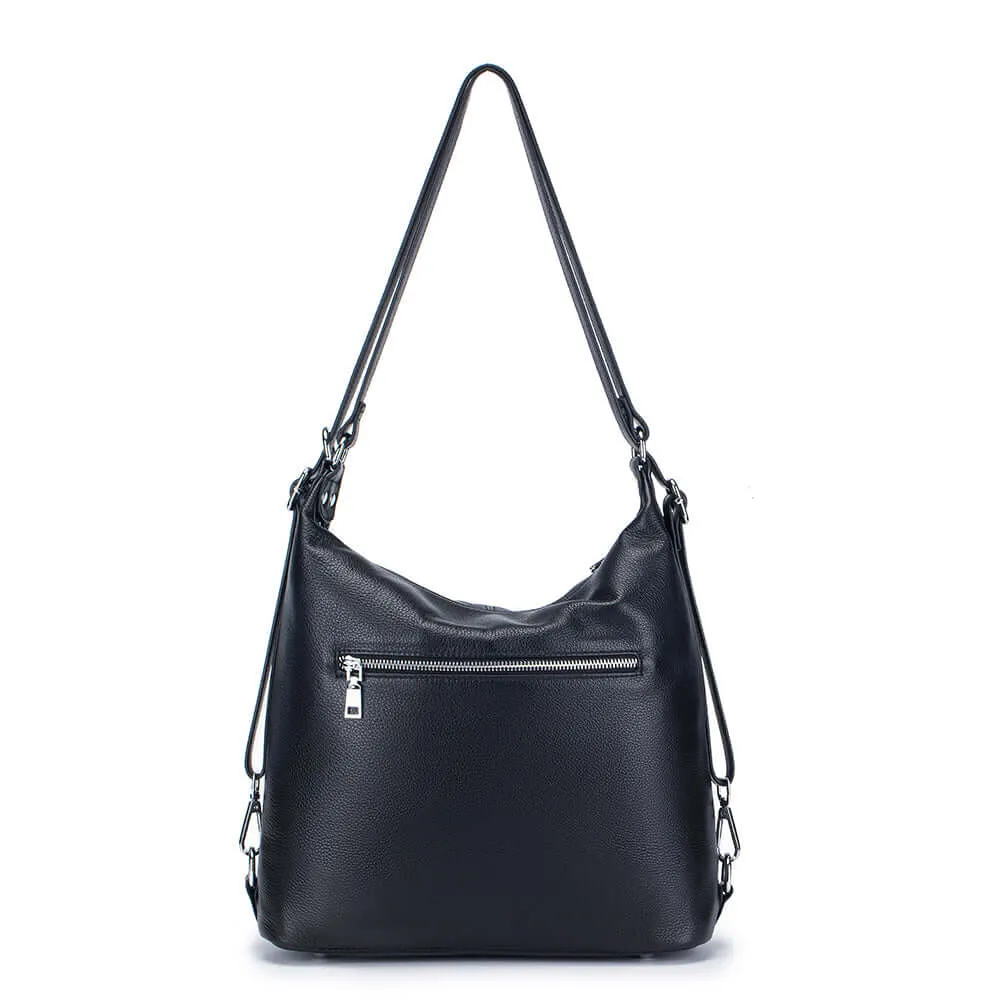 Multi-Way Women's Leather Backpack - Black Shoulder & Crossbody Bag NZ