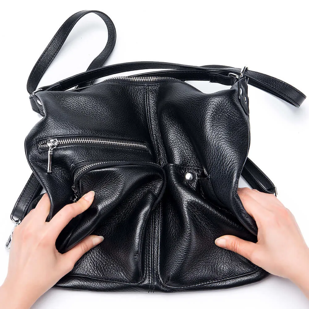 Multi-Way Women's Leather Backpack - Black Shoulder & Crossbody Bag NZ