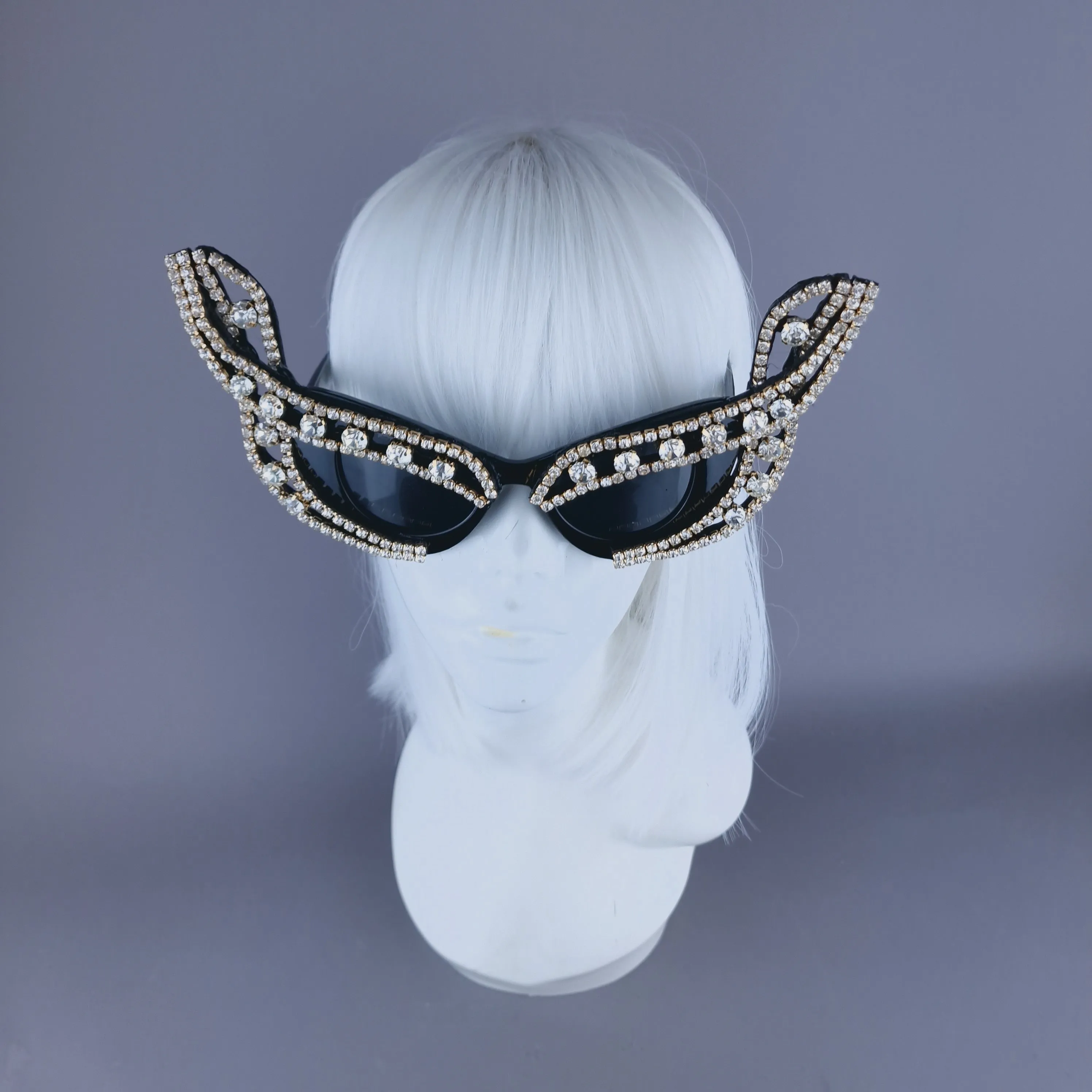 "Dramatique" Black Cats Eye & Jewel Sunglasses