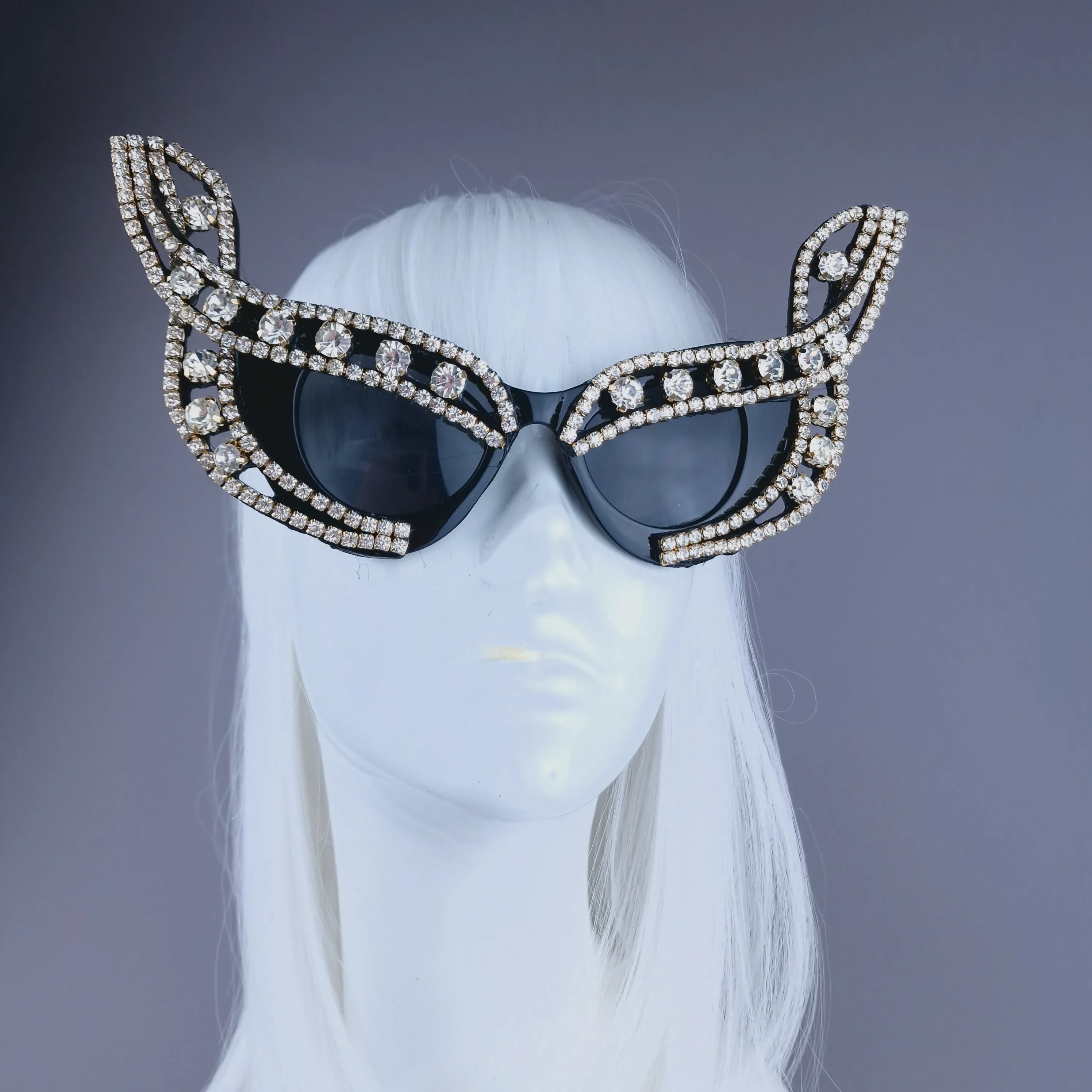 "Dramatique" Black Cats Eye & Jewel Sunglasses