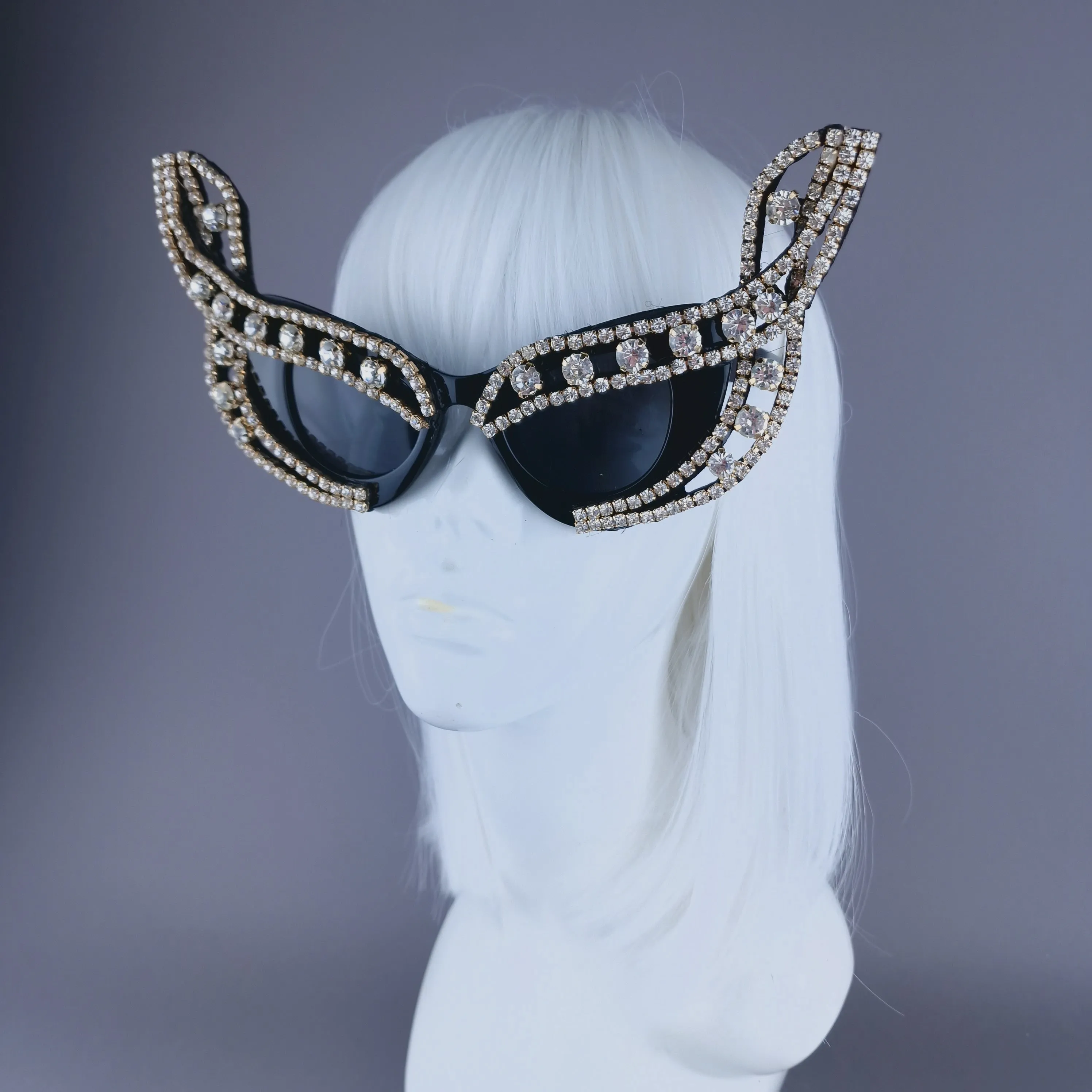 "Dramatique" Black Cats Eye & Jewel Sunglasses