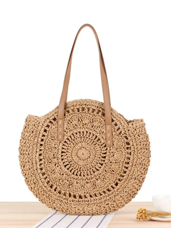 Round shoulder straw woven beach bag