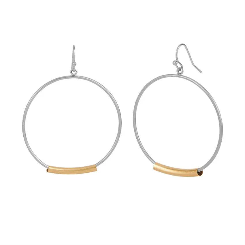 Silver Hoop with Metal Bar Earrings