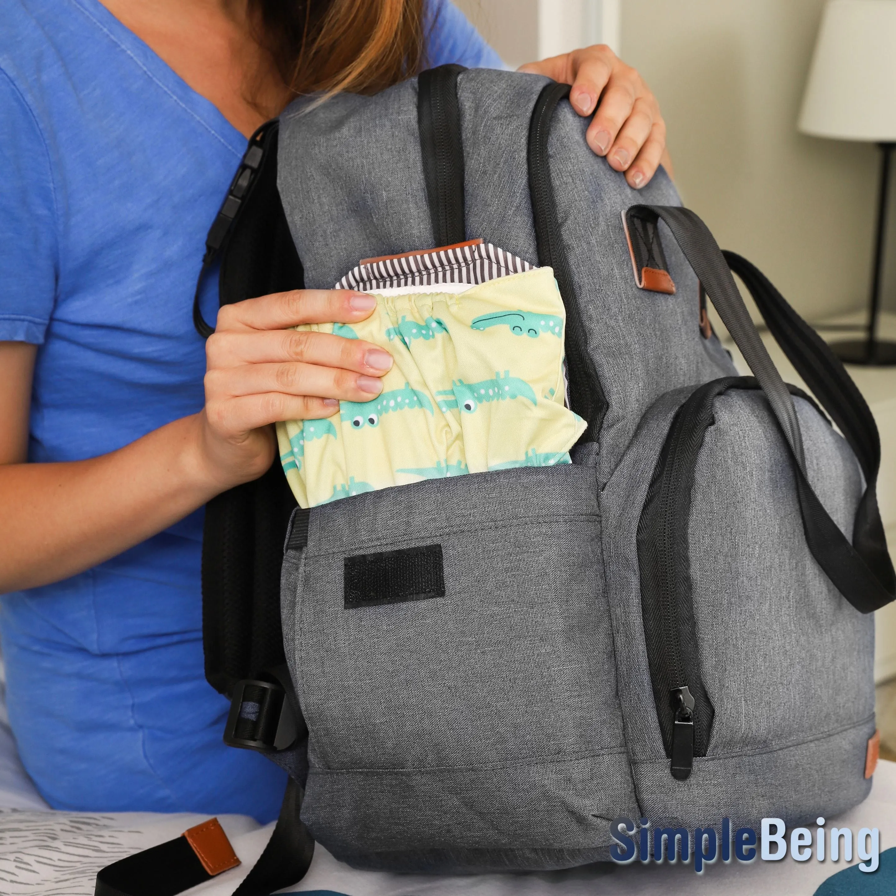 Simple Being Gray Baby Diaper Bag Backpack