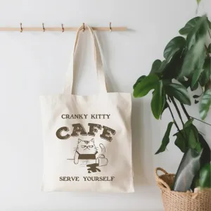 Small Canvas Tote Bag: Cranky Kitty Cafe