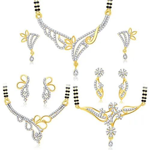 Sukkhi Trendy Gold Plated CZ Set of 3 Mangalsutra Set Combo For Women