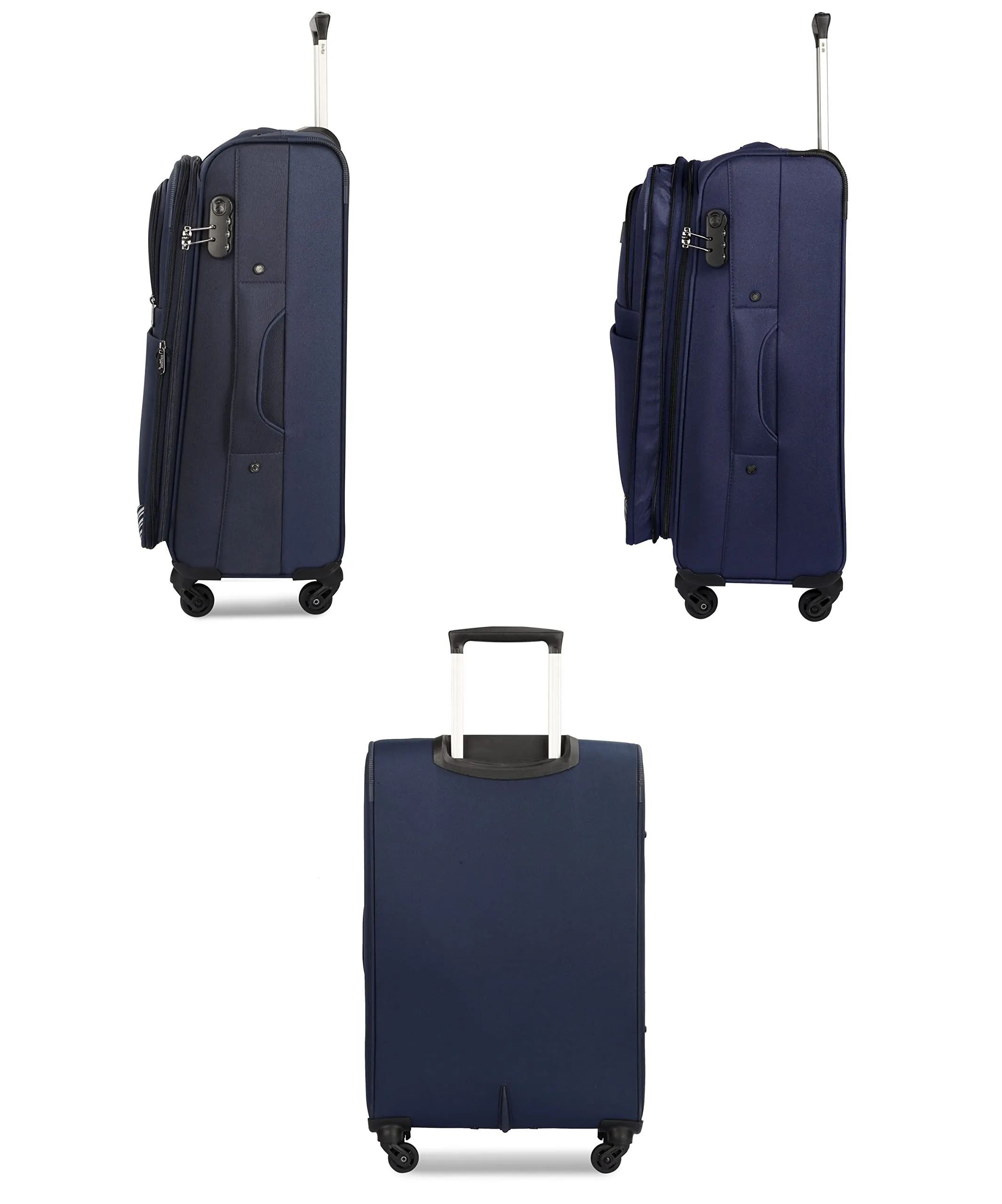 THE CLOWNFISH Sydney Luggage Polyester Soft Case Suitcase Four Wheel Trolley Bag - Navy Blue (Small size, 78 cm)