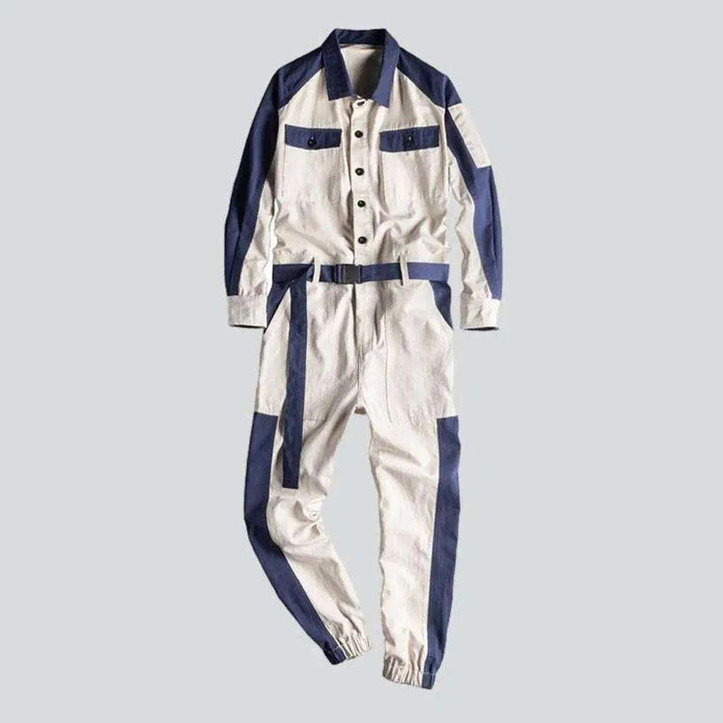 Trendy men's jean jumpsuit