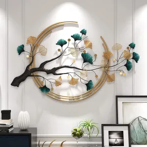 Trendy Metal Handicrafts Wall Art for Living Room 3D Ginkgo Leaf Metal Wall Decor for Home Office Family Dining Room 53" x 33" Large Wall-Mounted Sculpture Wall Hanging Decor Modern Elegant Style