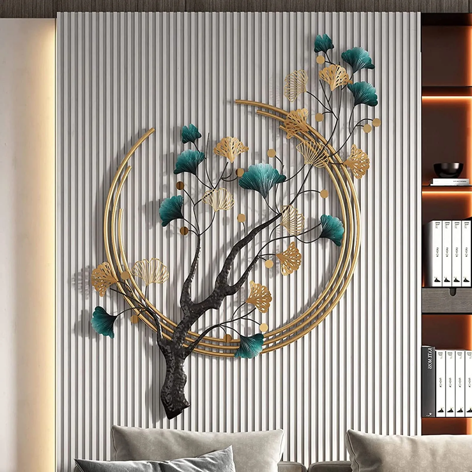 Trendy Metal Handicrafts Wall Art for Living Room 3D Ginkgo Leaf Metal Wall Decor for Home Office Family Dining Room 53" x 33" Large Wall-Mounted Sculpture Wall Hanging Decor Modern Elegant Style