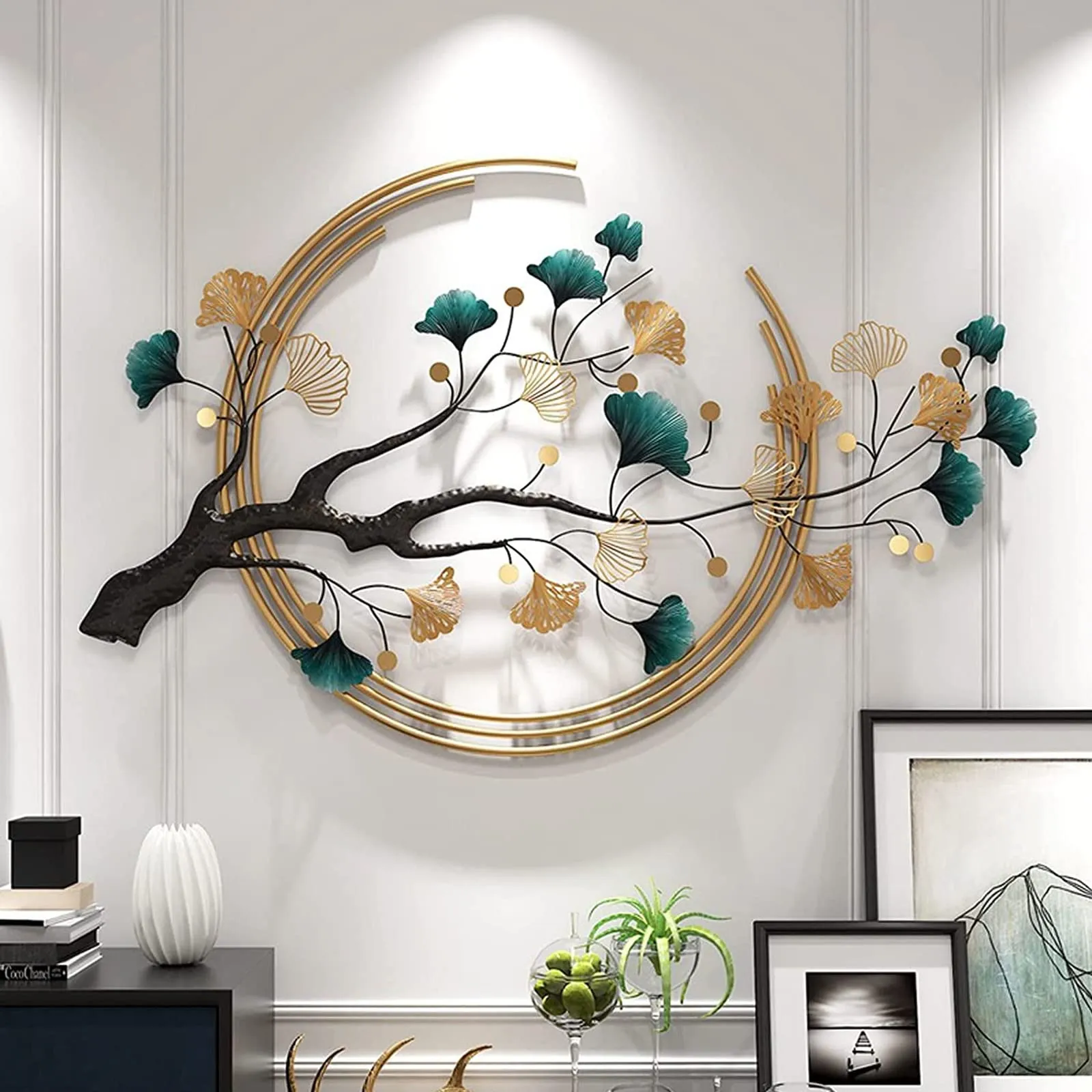 Trendy Metal Handicrafts Wall Art for Living Room 3D Ginkgo Leaf Metal Wall Decor for Home Office Family Dining Room 53" x 33" Large Wall-Mounted Sculpture Wall Hanging Decor Modern Elegant Style