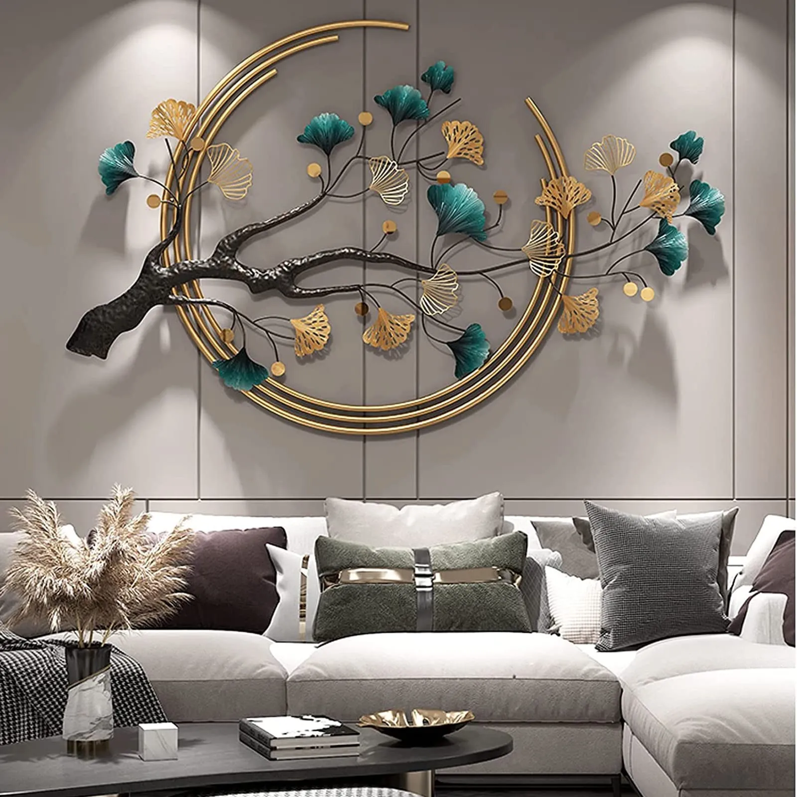 Trendy Metal Handicrafts Wall Art for Living Room 3D Ginkgo Leaf Metal Wall Decor for Home Office Family Dining Room 53" x 33" Large Wall-Mounted Sculpture Wall Hanging Decor Modern Elegant Style