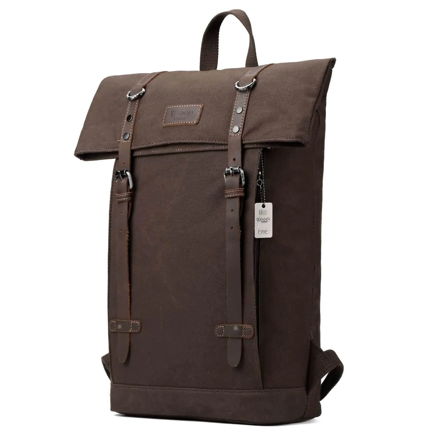 TRP0425 Troop London Heritage Canvas 15" Laptop Backpack, Smart Casual Daypack with Foldable Top