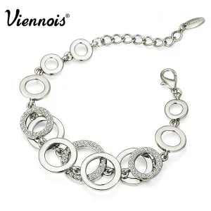 Viennois Rose Gold/Silver Color Circles Bracelet &amp; Bangles for Woman Rhinestones Paved Double Layer Round Female Bracelets