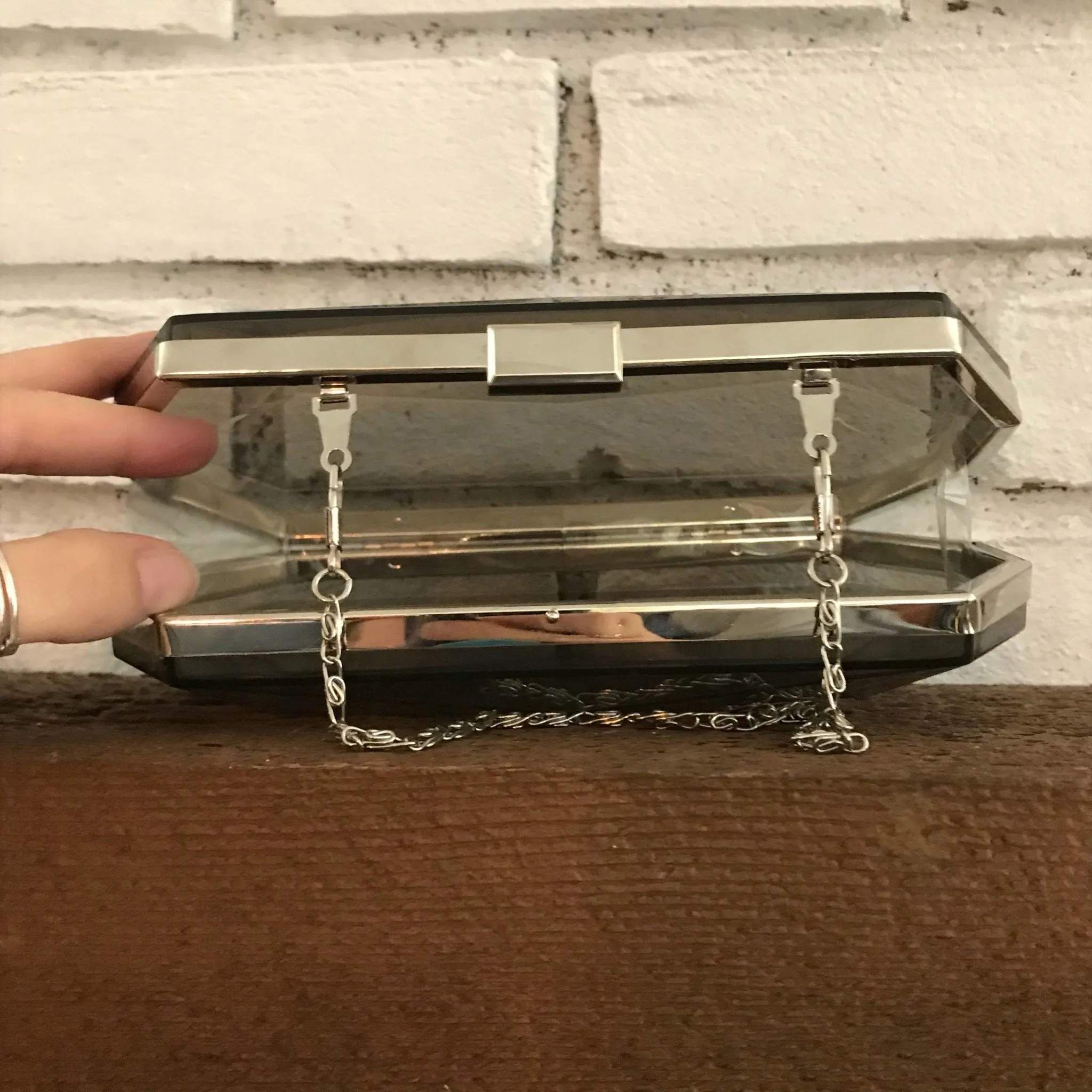 Vintage Lucite Translucent Gray Clutch. Geometric Shaped Evening Bag. Vintage Fashion Accessory.