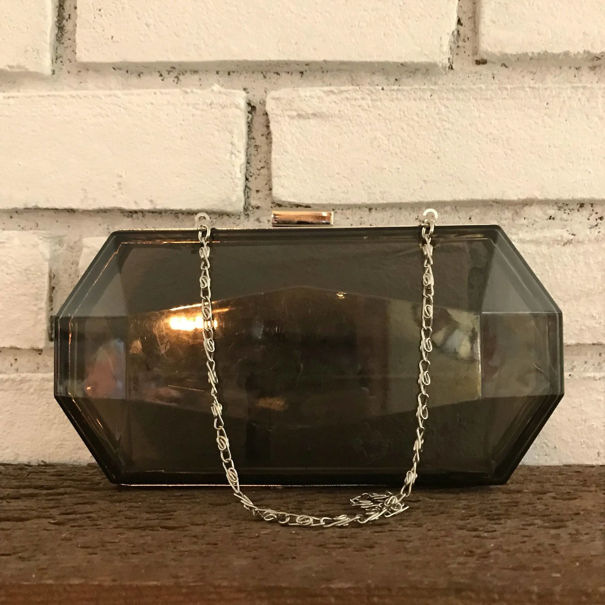 Vintage Lucite Translucent Gray Clutch. Geometric Shaped Evening Bag. Vintage Fashion Accessory.