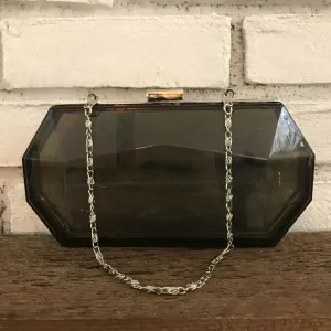 Vintage Lucite Translucent Gray Clutch. Geometric Shaped Evening Bag. Vintage Fashion Accessory.