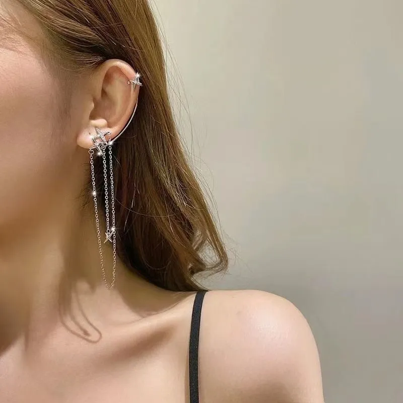 Wenkouban 20 Style Luxury Shiny Crystal Rhinestone Long Tassel Ear Cuff No Pierced Ear Clip Earrings For Women Wedding Korean Trend Jewelry