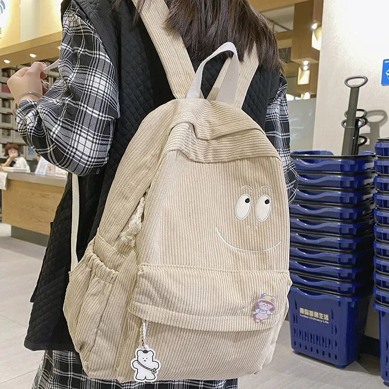 Wenkouban New Female Kawaii Corduroy Laptop College Backpack Trendy Girl Green Cool Cute Bag Fashion Women School Bag Lady Travel Backpack