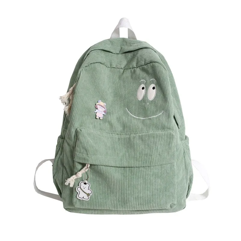 Wenkouban New Female Kawaii Corduroy Laptop College Backpack Trendy Girl Green Cool Cute Bag Fashion Women School Bag Lady Travel Backpack